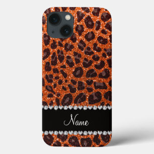 Nome personalizado glitter laranja impressão leopa