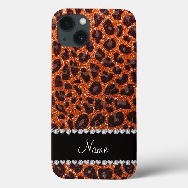 Nome personalizado glitter laranja impressão leopa (Verso)