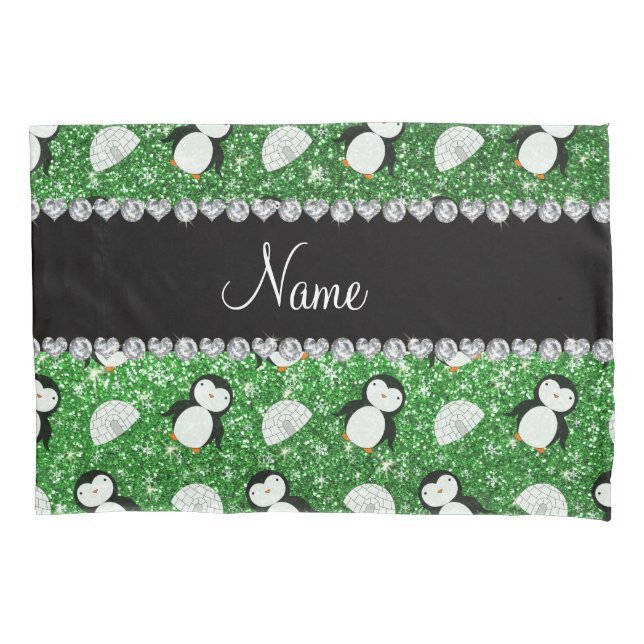 Nome personalizado glitter verde pinguins igloos (Frente)