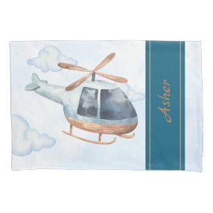 Nome Personalizado Helicóptero Aquarela Azul Menin