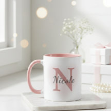 Nome Personalizado & Inicial Caneca Elegante Rosa