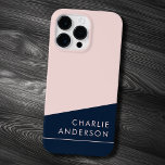 Nome personalizado mínimo azul escuro e rosa moder<br><div class="desc">Capas de iphone mínima escura e cor-de-rosa moderna com o seu nome personalizado alinhado à direita. Fontes e cores podem ser personalizadas com a ferramenta design.</div>