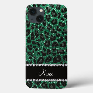 Nome personalizado mint verde brilho leopardo