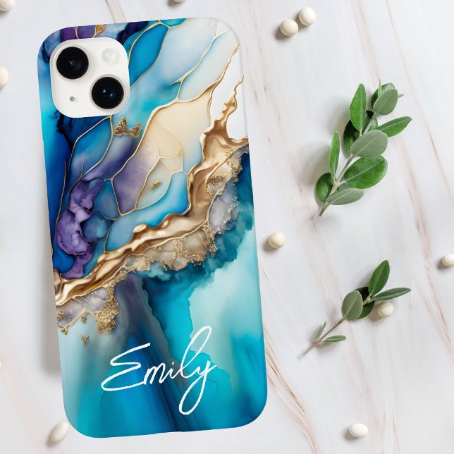 Nome Personalizado Moderno Elegante Mármore Azul D (Criador carregado)