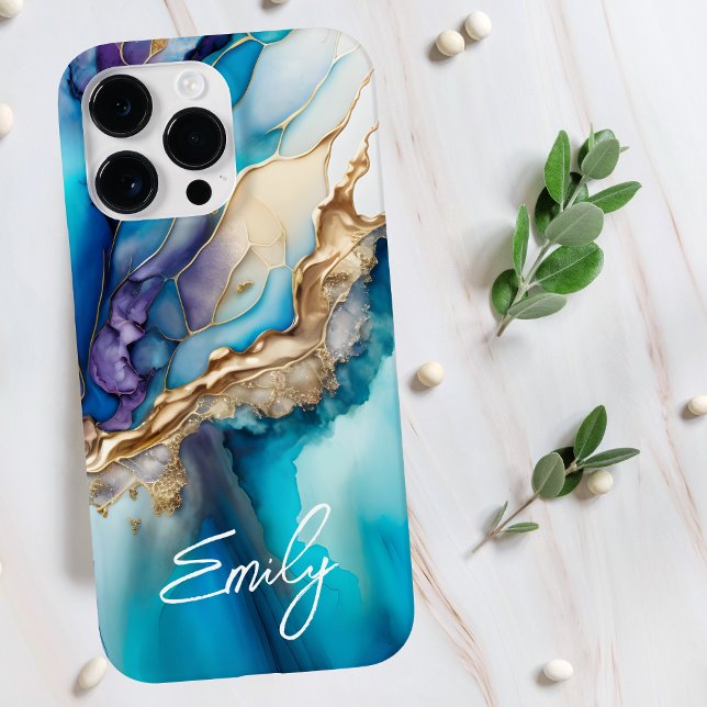 Nome Personalizado Moderno Elegante Mármore Azul D (Criador carregado)