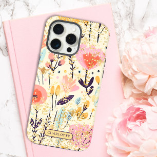 Nome Personalizado Moderno Rosa Floral Brilho Chic
