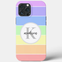 Nome personalizado monograma Pastel Rainbow Stripe