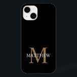 Nome Personalizado Monograma Preto<br><div class="desc">Crie a sua própria capa de telefone redonda negra personalizada com o seu nome e monograma personalizados.</div>