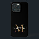 Nome Personalizado Monograma Preto<br><div class="desc">Crie a sua própria capa de telefone redonda negra personalizada com o seu nome e monograma personalizados.</div>