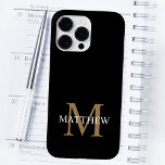 Nome Personalizado Monograma Preto<br><div class="desc">Crie a sua própria capa de telefone redonda negra personalizada com o seu nome e monograma personalizados.</div>