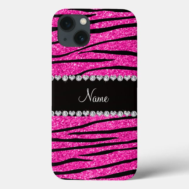 Nome personalizado neon hot pink gliter diamantes (Verso)