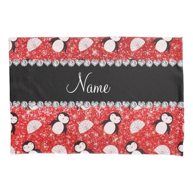 Nome personalizado neon red glitter penguins igloo (Frente)