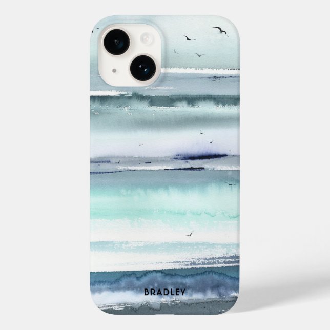 Nome Personalizado Oceano Mar Aquarela Moderna (Verso)