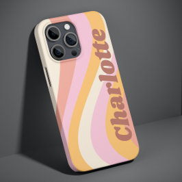 Nome Personalizado Onda Retro Laranja Rosa
