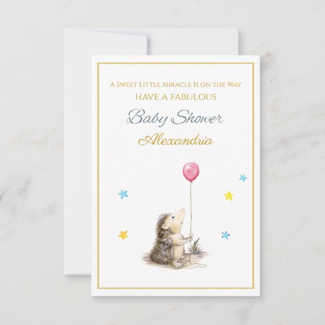 Nome Personalizado Ouriço com um balão Baby Shower (Frente)