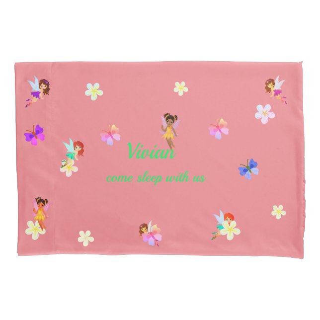 Nome Personalizado Raparigas Fairies Pillowcase (Frente)
