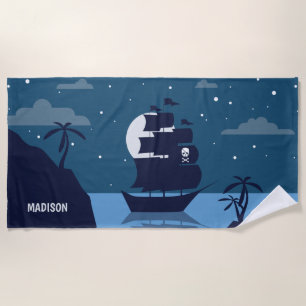 Nome personalizado toalha de praia de navio pirata