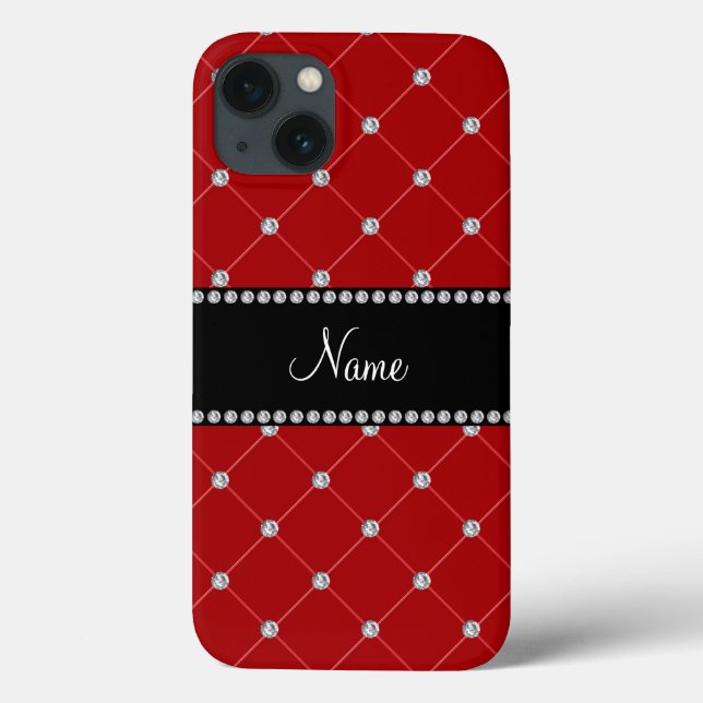 Nome personalizado tuft de diamantes em vermelho (Verso)