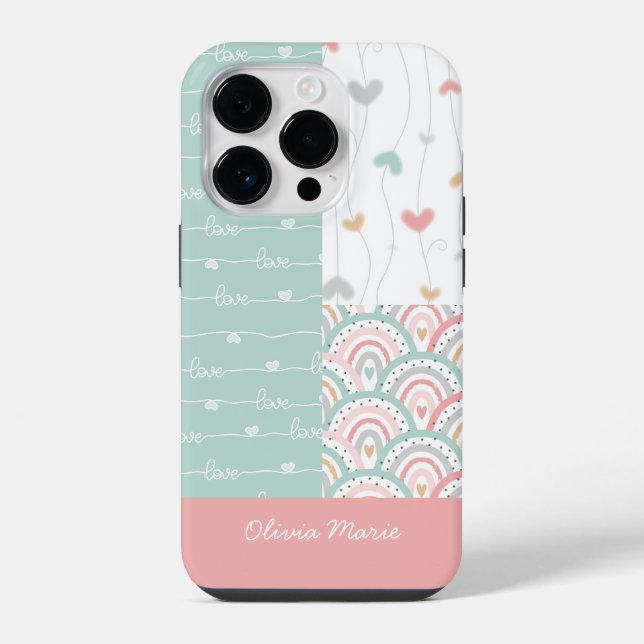 Nome Personalizável Patchwork Love Hearts Rainbows (Verso)