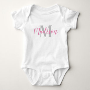 Nome Pink Personalizado e Cinza T-Shirt Bebê Inic