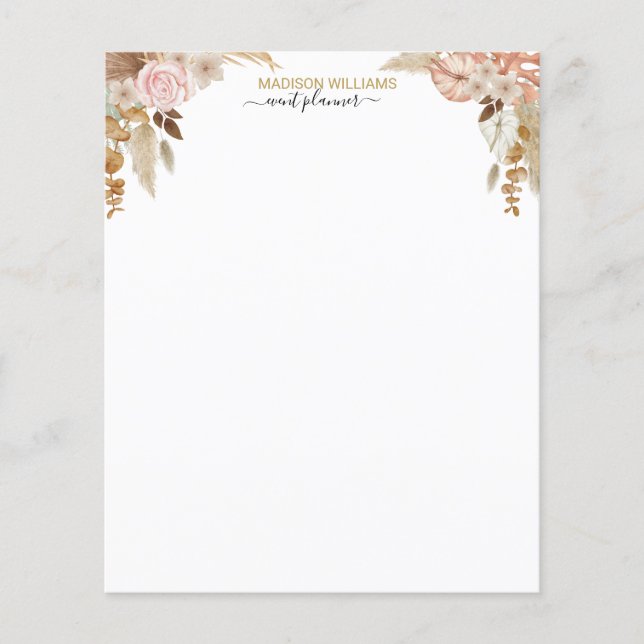 Nome Profissional Boho Florals Stationery (Frente)