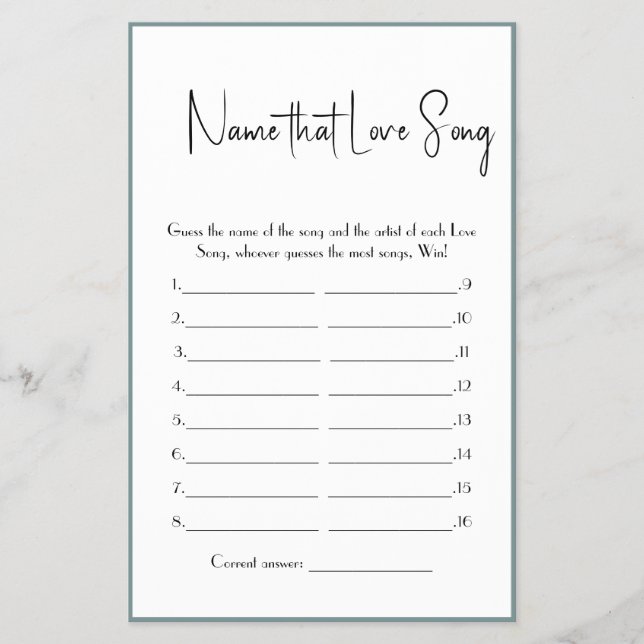 Nome que Love Song Chá Game Flyer (Frente)