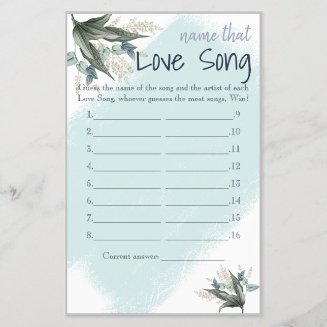 Nome que Love Song Game Card Flyer (Frente)