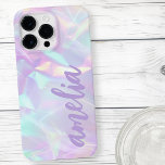 Nome roxo Cores holográficas do arco-íris pastel<br><div class="desc">Cobrir telefônico com seu nome em uma fonte roxa de script em um plano de fundo impresso que lembra plástico rugoso em cores holográficas. Trendy e design divertida.</div>