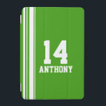 Nome verde & branco nome do esporte número capa de<br><div class="desc">Cobrir de gabinete do ipad estilo desportivo laranja e branco. Num estilo de camisa desportiva Personalize com o nome e a idade especial, o ano ou o número de sorte da sua escolha. O caso atual diz: Anthony 14. *Observe que alguns nomes nem sempre serão ajustados devido à natureza da...</div>