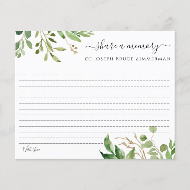 Nome verde Compartilhe uma placa editável de memór (Frente)