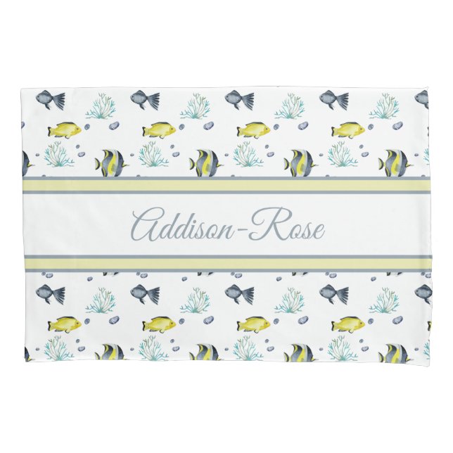 Nome Yellow Blue Tropical Fish Pattern Nursery (Frente)