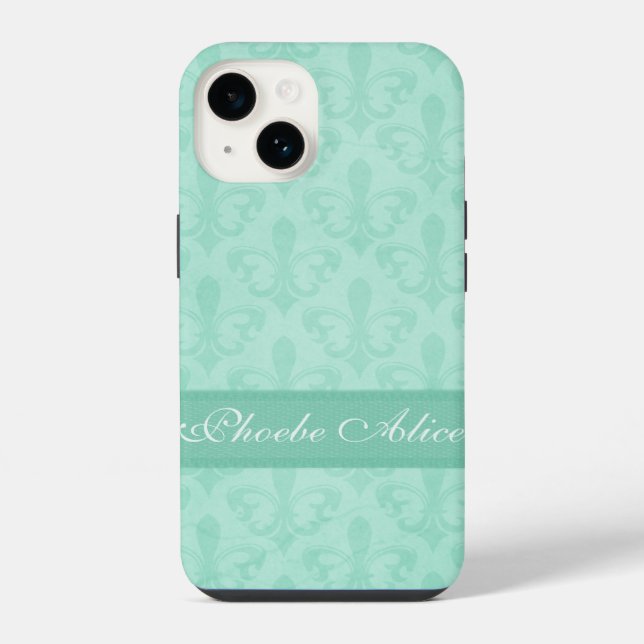 Nomeado Fleur de Lis damasco verde menta  (Verso)
