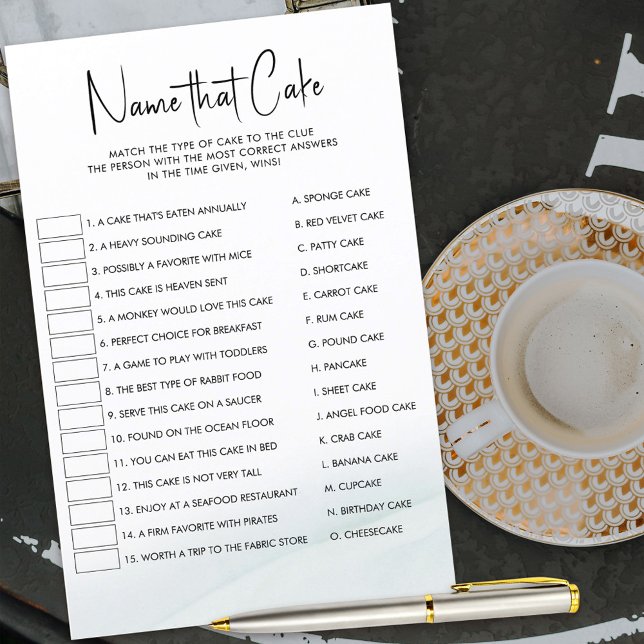 Nomeie a Lava Verde Suave do Jogo de Chá de panela (Name that Cake bridal shower puzzle matching game for guests)