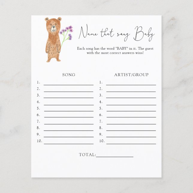 Nomeie essa música \ Bear jogo de chá de fraldas d (Frente)