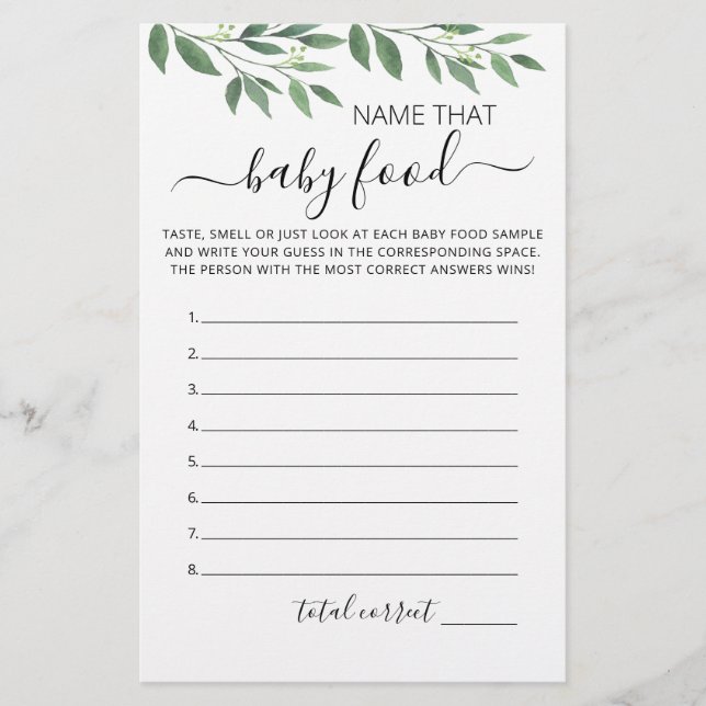 Nomeie esse jogo de Chá de fraldas da Baby Comida (Frente)