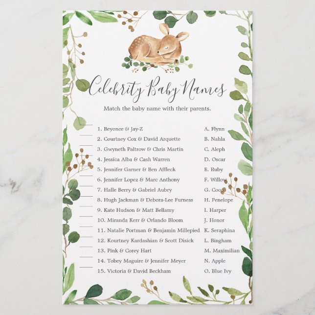 Nomes de Bebês da celebridade do Chá de fraldas De (Frente)