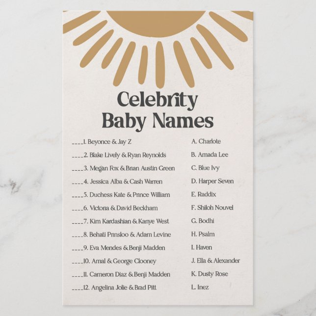 nomes de bebês de celebridades boho sunshine jogo  (Frente)