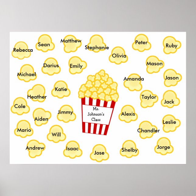 Nomes de Classe Popcorn Professora Poster - Ajusta (Frente)