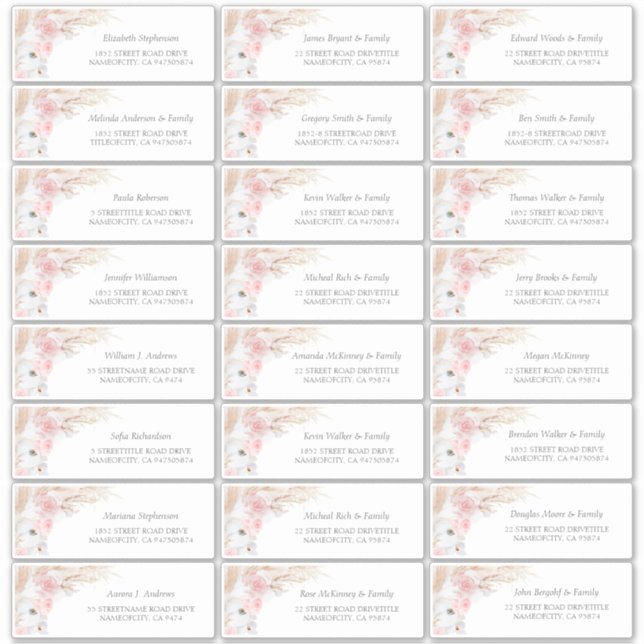 Nomes de Convidado de Grama Rosa-Pampas e Etiqueta (Frente)