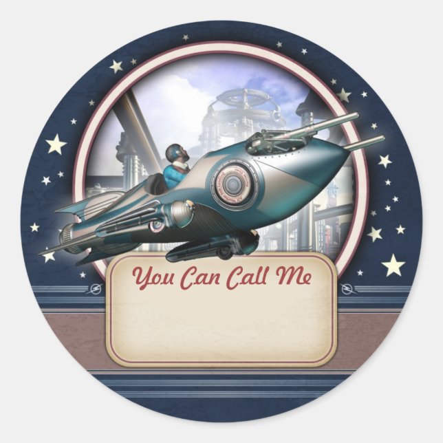 Nomes de etiqueta Retro-Foguete Azul (Frente)