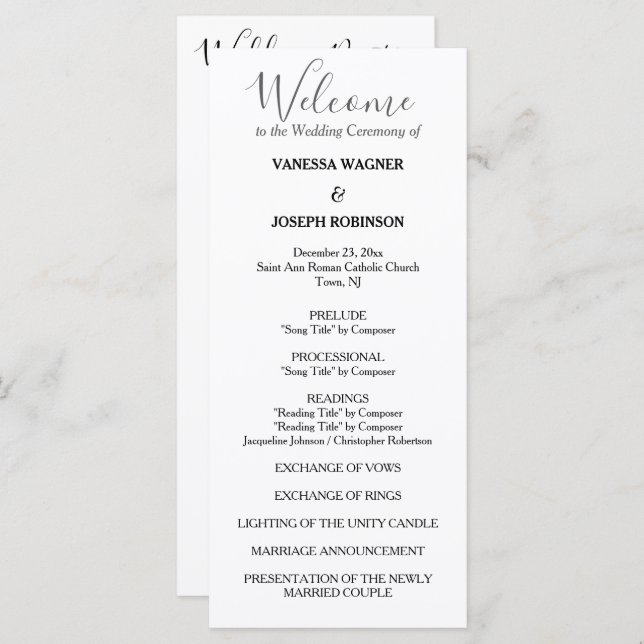 Nomes do Programa de Casamento Branco Clássico (Frente/Verso)