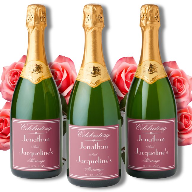 Nomes Personalizados de Casamento de Rosa de Dusty (Perfect for a Rustic Chic Wedding - Dusty Rose & White Personalized Sparkling Wine Labels.)