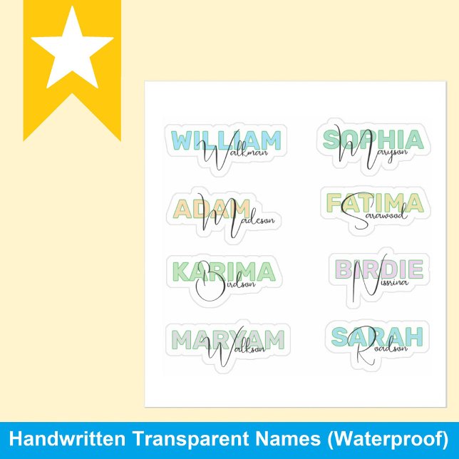 Nomes Transparentes Últimos, Adesivos Modernos à P (Waterproof FULL NAME STICKER - Customized Stickers, Water bottle sticker, Laptop Decal)