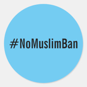#NoMuslimBan, texto preto em adesivos azuis brilha