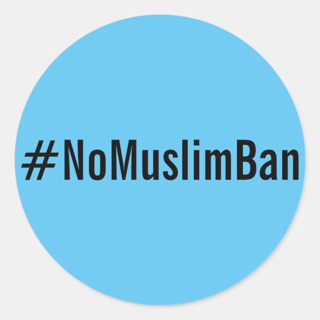 #NoMuslimBan, texto preto em adesivos azuis brilha (Frente)