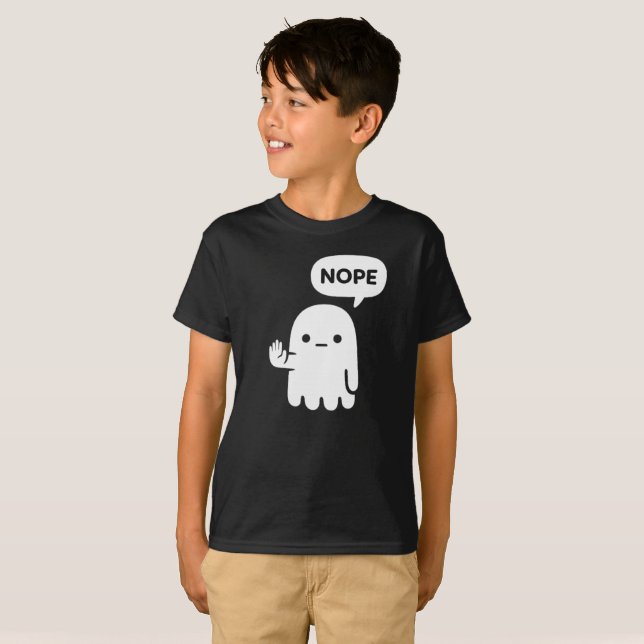 Nope Ghost | Funny Minimal Kids T-Shirt (Frente Completa)