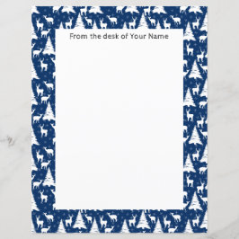 Nordic Outdoorsy Deer Pine Tree Marinho Blue Perso