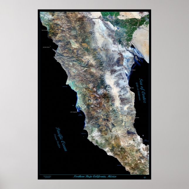 Norte Baja California, México, poster de satélite (Frente)