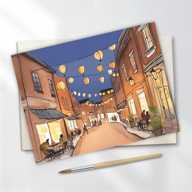 North End Italiana District Boston Watercolor Card (Criador carregado)