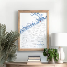 North Topsail Beach Map Poster do Livro de Convida